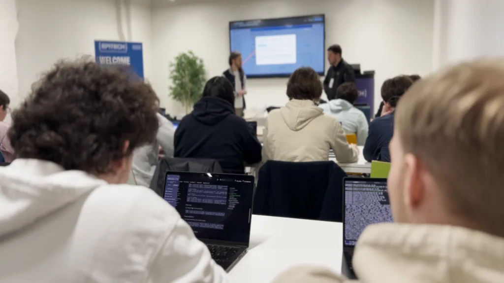 Nos étudiants en train de coder lors du workshop AWS à Epitech Mulhouse